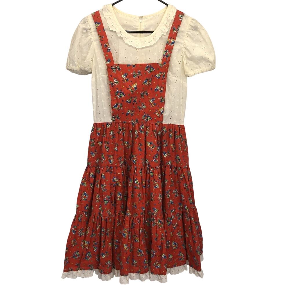 Polka Dancing Dress with Polka Dancer Print Eyelet Fabric Handmade Vintage S/XS